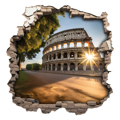 Buntes Wandtattoo "Wandriss mit Colosseum"