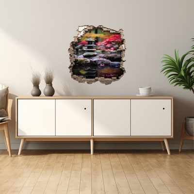 Buntes Wandtattoo  Wandriss mit Zen Garten 