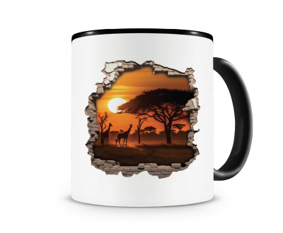 Tasse mit dem Motiv Wandriss mit Sonnenuntergang in Afrika