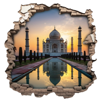Buntes Wandtattoo "Wandriss mit Taj Mahal"