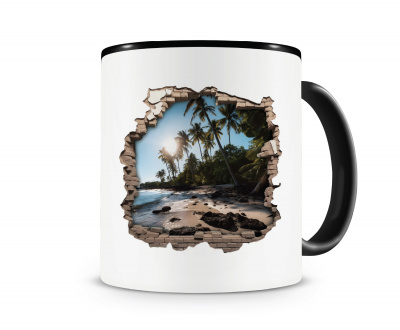 Tasse mit dem Motiv Wandriss mit Sandstrand mit Palmen