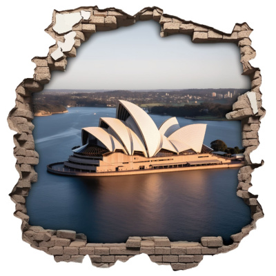 Buntes Wandtattoo "Wandriss mit Sydney Opera House"