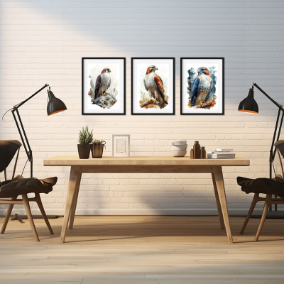 Kunstdruck mit dem Motiv Vogel Set mit Raubvgeln Falke Sperber Bussard - Ansicht 4