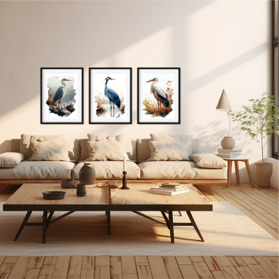 Kunstdruck mit dem Motiv Vogel Set mit Storch Kranich Fischreiher - Ansicht 2