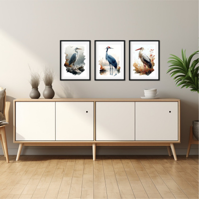 Kunstdruck mit dem Motiv Vogel Set mit Storch Kranich Fischreiher - Ansicht 3