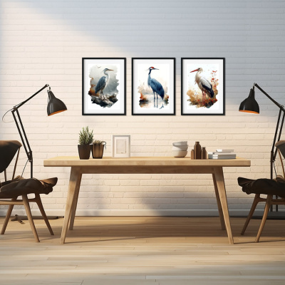 Kunstdruck mit dem Motiv Vogel Set mit Storch Kranich Fischreiher - Ansicht 4