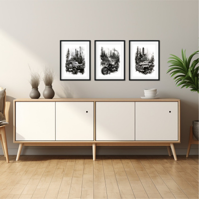 Kunstdruck mit dem Motiv Set mit Lost Places und Autos Motorrad - Ansicht 3