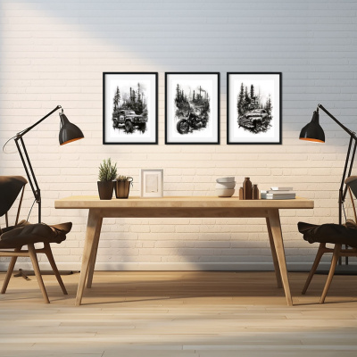 Kunstdruck mit dem Motiv Set mit Lost Places und Autos Motorrad - Ansicht 4