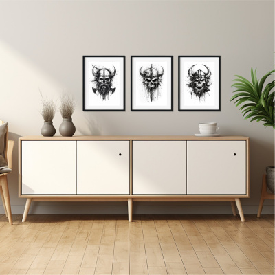 Kunstdruck mit dem Motiv Totenkopf Set mit Wikinger Motiven - Ansicht 3