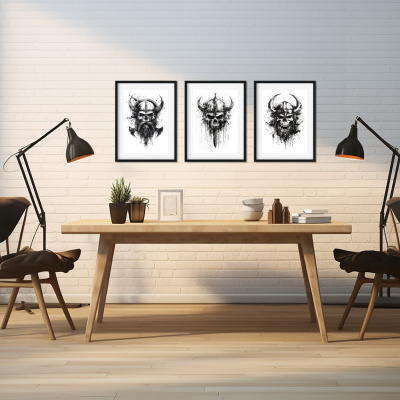 Kunstdruck mit dem Motiv Totenkopf Set mit Wikinger Motiven - Ansicht 4