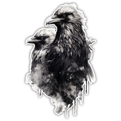 Hugin und Munin Schwarz Aufkleber - Ansicht 1