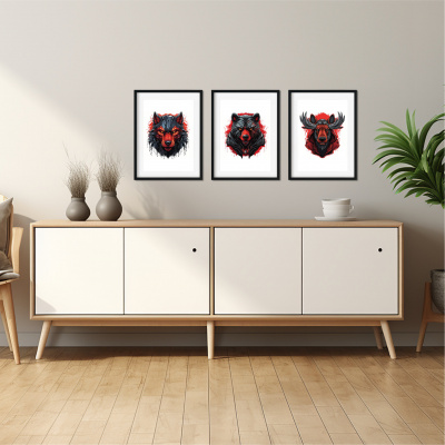 Kunstdruck mit dem Motiv Bär Wolf Elch Motiven - Ansicht 3
