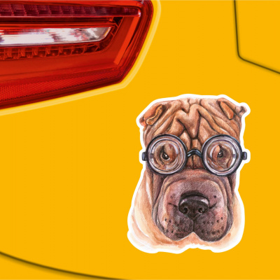 Shar-Pei mit Brille Aufkleber Bunt - Ansicht 2