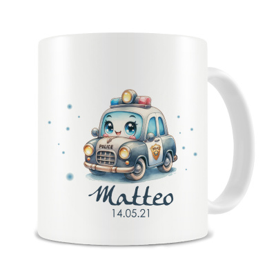 Tasse mit Ses Polizei Auto als Motiv