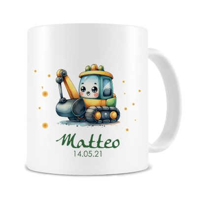 Tasse mit Ser Bagger als Motiv