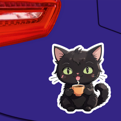Katze mit Tee Aufkleber Cartoon - Ansicht 3