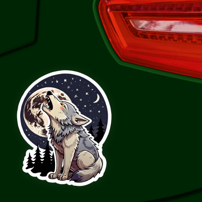 Wolf mit Mond Aufkleber Cartoon - Ansicht 3