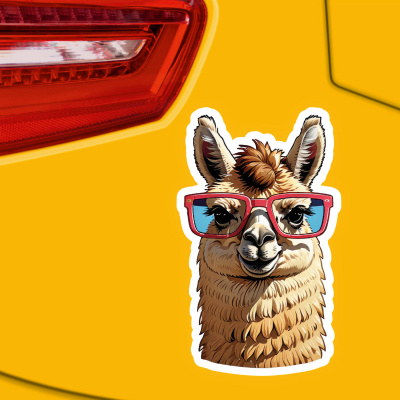 Alpaka mit Sonnenbrille Aufkleber Cartoon - Ansicht 3