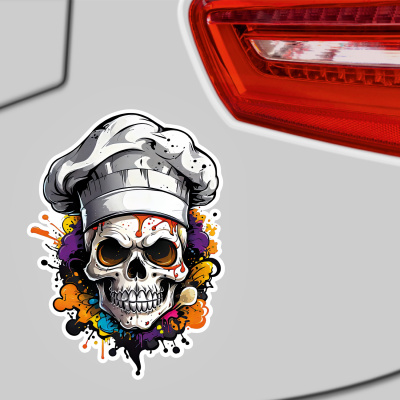 Bunter Chef Koch Totenkopf Aufkleber Cartoon - Ansicht 3