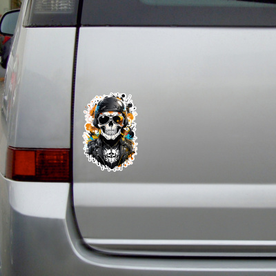 Bunter Biker Totenkopf Aufkleber Cartoon - Ansicht 2