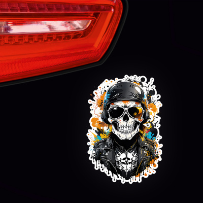 Bunter Biker Totenkopf Aufkleber Cartoon - Ansicht 3