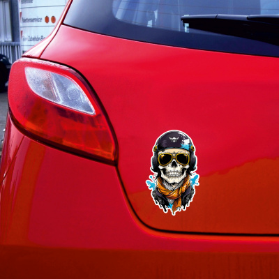 Bunter Piloten Totenkopf Aufkleber Cartoon - Ansicht 2