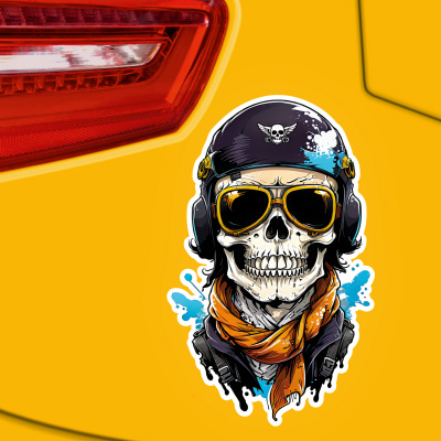 Bunter Piloten Totenkopf Aufkleber Cartoon - Ansicht 3