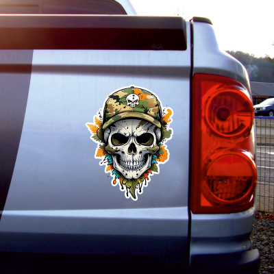 Bunter Totenkopf mit Kappe Aufkleber Cartoon - Ansicht 2