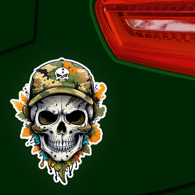 Bunter Totenkopf mit Kappe Aufkleber Cartoon - Ansicht 3