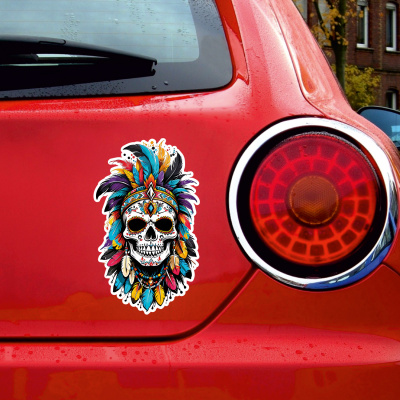 Bunter Indianer Totenkopf Aufkleber Cartoon - Ansicht 2