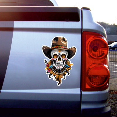 Bunter Cowboy Totenkopf Aufkleber Cartoon - Ansicht 2