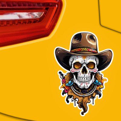 Bunter Cowboy Totenkopf Aufkleber Cartoon - Ansicht 3