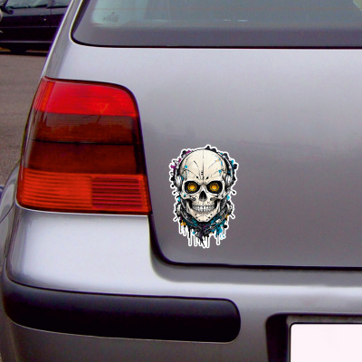 Bunter Cyborg Totenkopf Aufkleber Cartoon - Ansicht 2