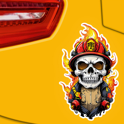 Bunter Feuerwehr Totenkopf Aufkleber Cartoon - Ansicht 3