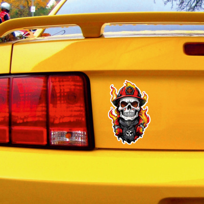 Roter Feuerwehr Totenkopf Aufkleber Cartoon - Ansicht 2