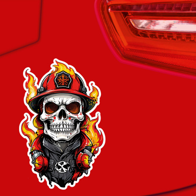 Roter Feuerwehr Totenkopf Aufkleber Cartoon - Ansicht 3