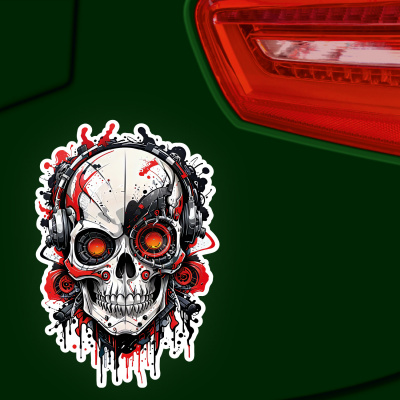 Roter Cyborg Totenkopf Aufkleber Cartoon - Ansicht 3