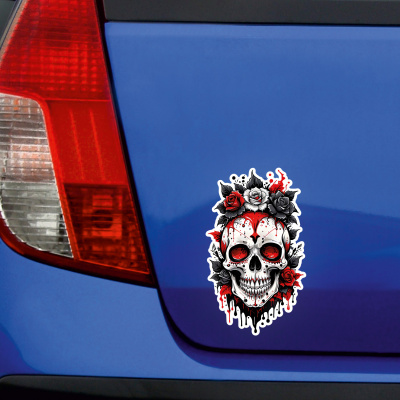 Roter Gothic Totenkopf Aufkleber Cartoon - Ansicht 2