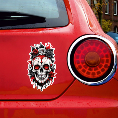 Roter Gothic Totenkopf Aufkleber Cartoon - Ansicht 3