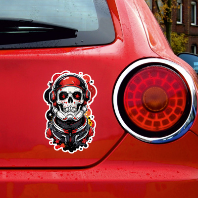 Roter Astronaut Totenkopf Aufkleber Cartoon - Ansicht 2