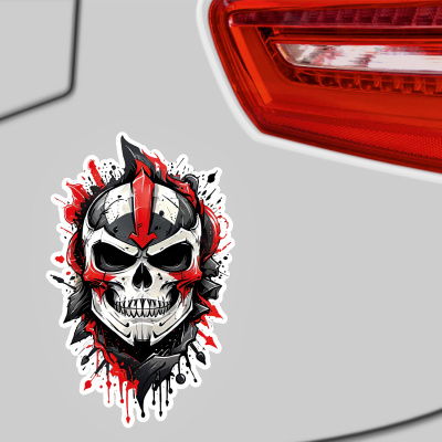 Roter Krieger Totenkopf Aufkleber Cartoon - Ansicht 3