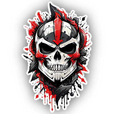 Roter Krieger Totenkopf Aufkleber Cartoon