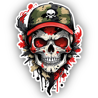 Roter Totenkopf mit Kappe Aufkleber Cartoon
