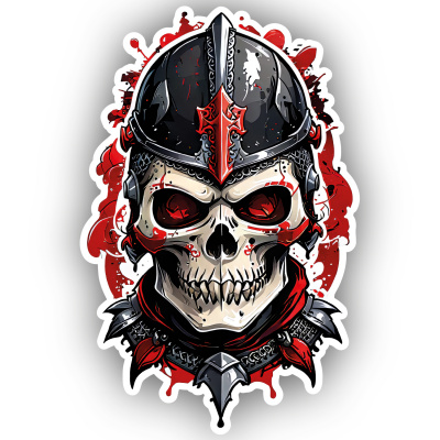 Roter Ritter Totenkopf Aufkleber Cartoon