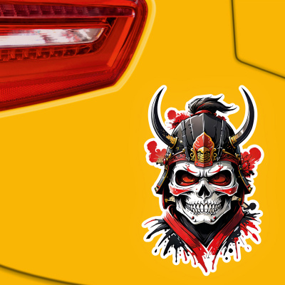 Roter Samurai Totenkopf Aufkleber Cartoon - Ansicht 3