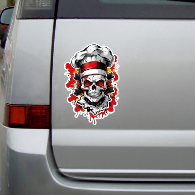 Roter Chef Koch Totenkopf Aufkleber Cartoon - Ansicht 2
