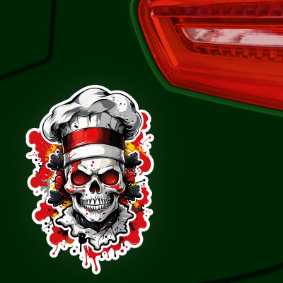 Roter Chef Koch Totenkopf Aufkleber Cartoon - Ansicht 3