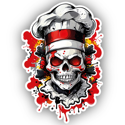 Roter Chef Koch Totenkopf Aufkleber Cartoon