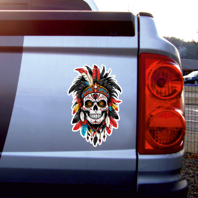 Roter Indianer Totenkopf Aufkleber Cartoon - Ansicht 2