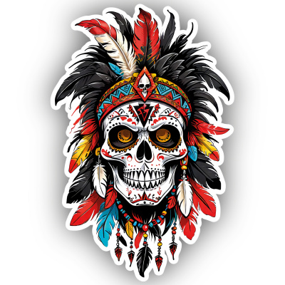 Roter Indianer Totenkopf Aufkleber Cartoon